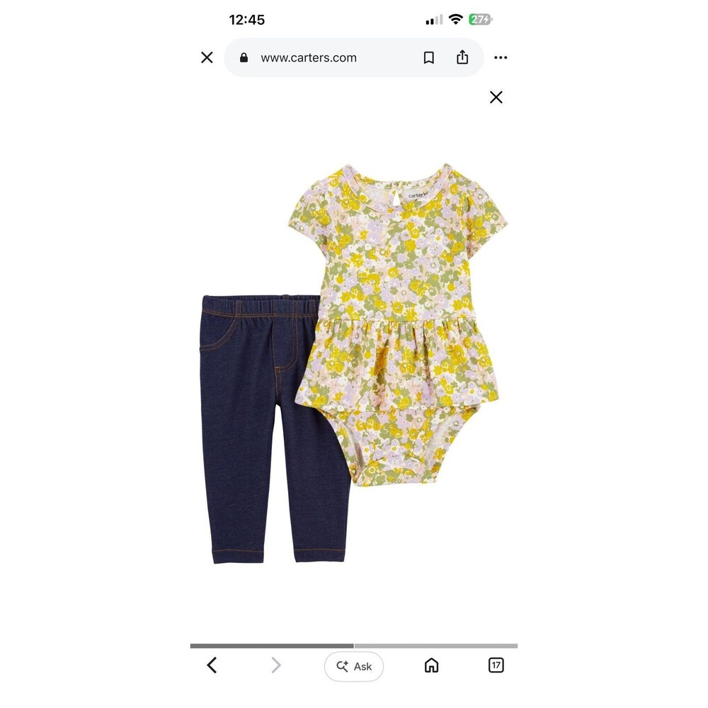 Carter's floral print short sleeve bodysuit and pants set